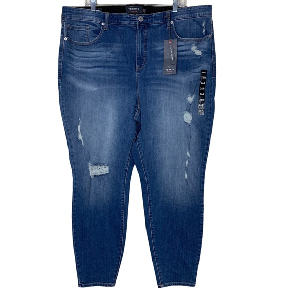 torrid Denim - Torrid Premium Sky High Skinny Distressed High Waist Stretch Ankle Jeans NWT 26R